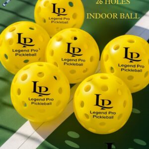 Legend PRO Pickleball Balls - 26 Hole Design | High Bounce | Indoor & Outdoor | Tournament Grade | Yellow (Pack of 6)